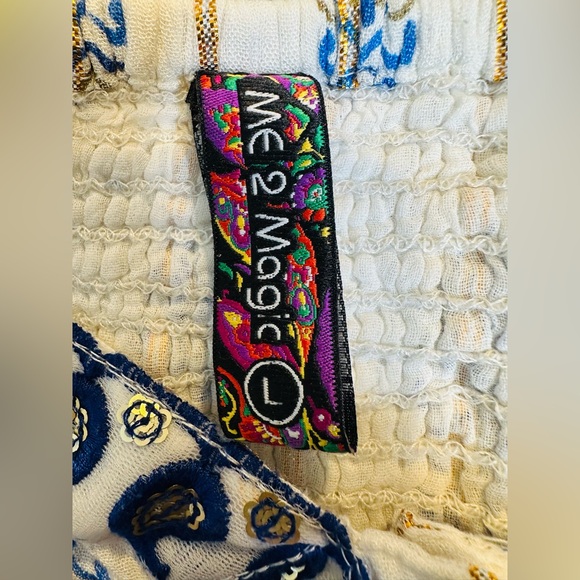 Me 2 Magic Anthropologie Blue Paisley Embroidered Boho Maxi Dress Size Large - Picture 8 of 9